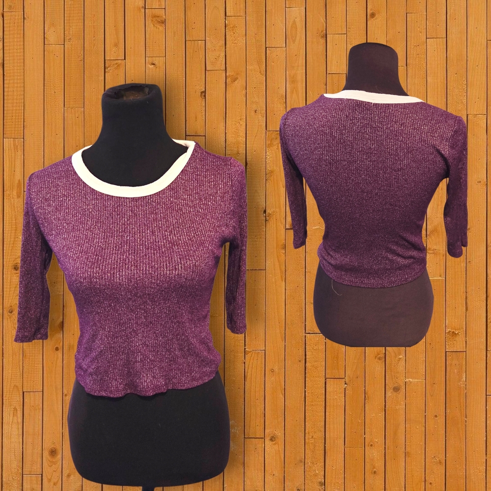 Cropped Purple Tee, 3/4 Inch Sleeve